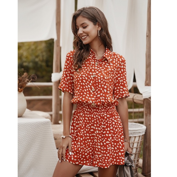Rouge! Pants - Spotted Print Button Front Boho Romper